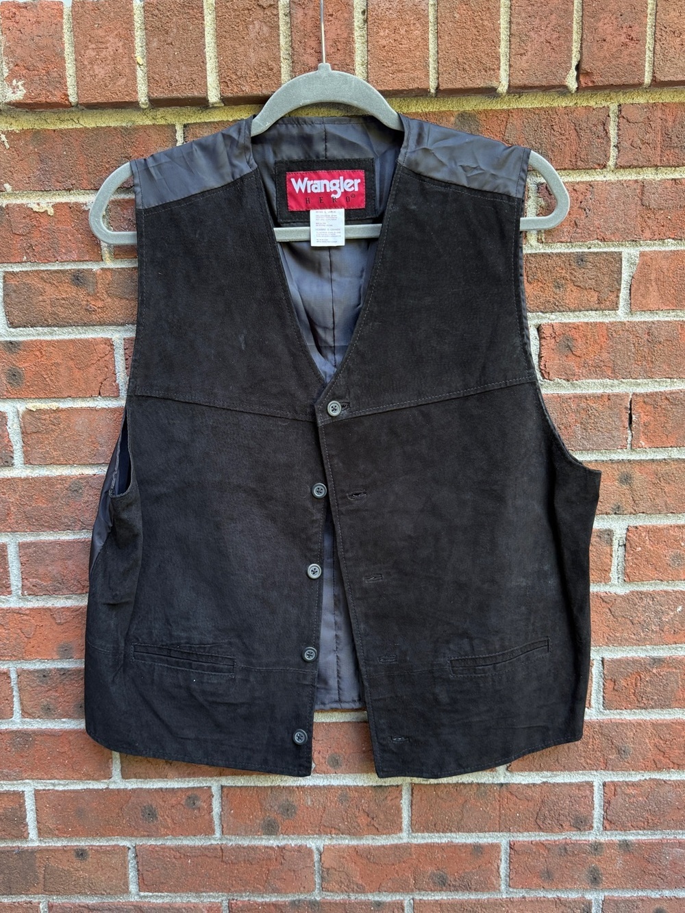 Vintage Wrangler Hero Black Real Leather Vest Size Large Men’s
